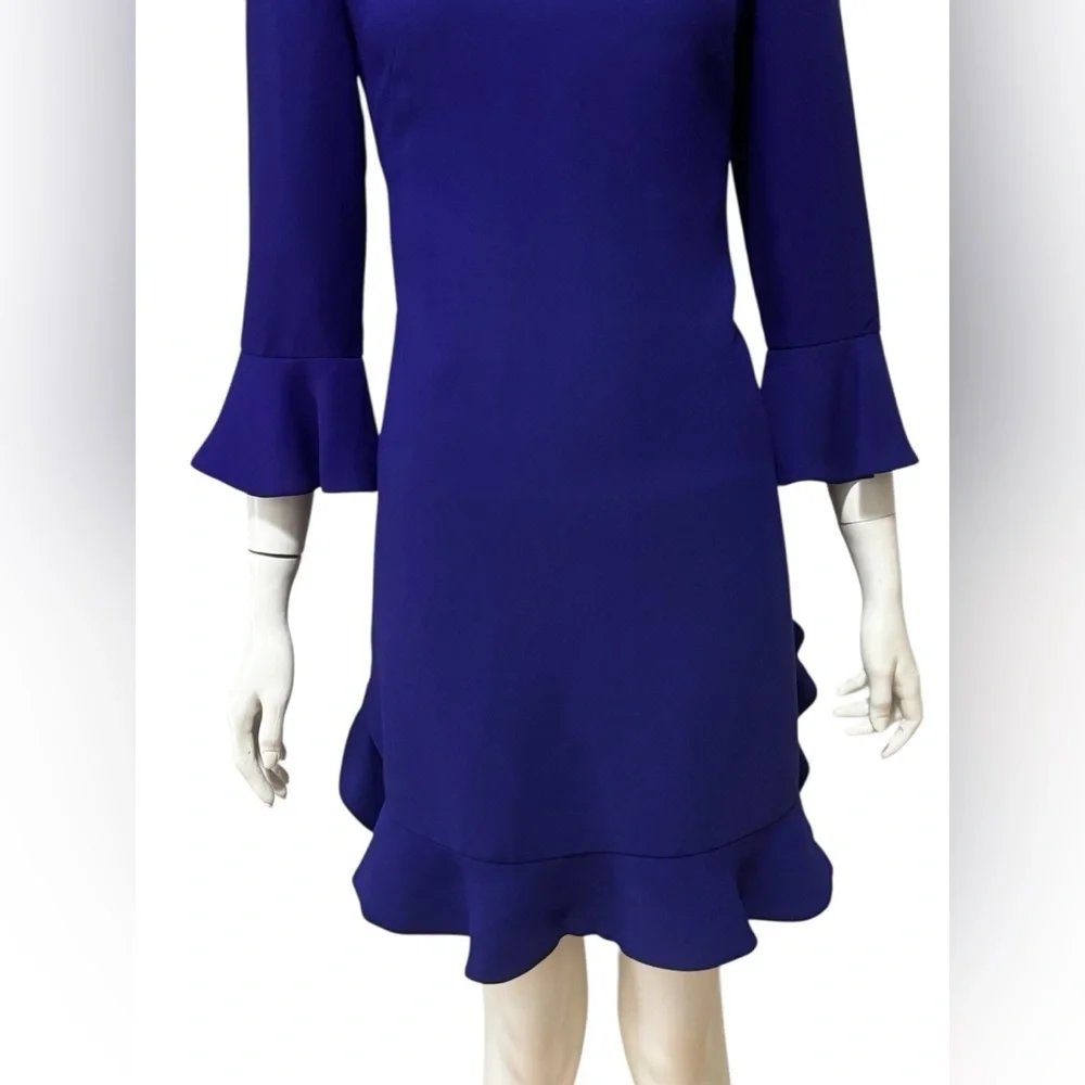 Kate Spade Womens Purple Shift Crepe Dress S 6 Ruffle Bell Sleeve Cocktail. L—10